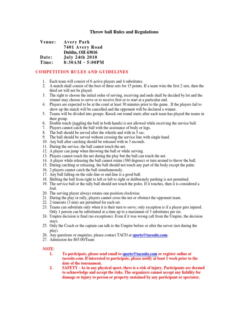 Throw Ball Rules PDF Gaming Games Of Physical Skill