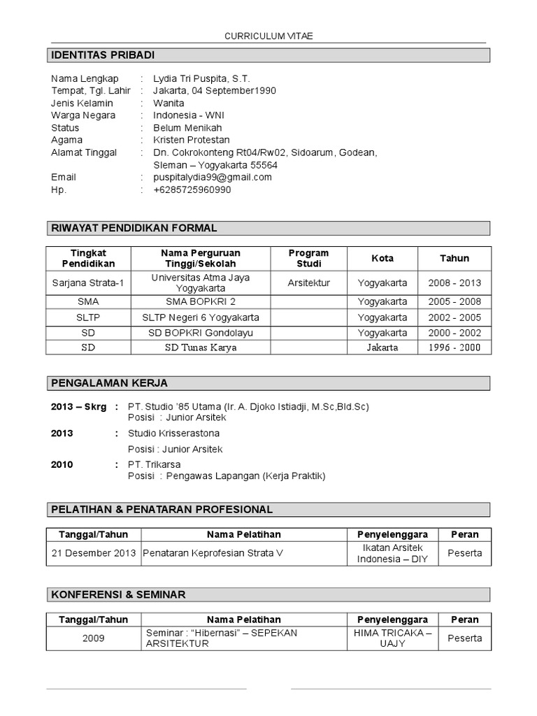CV Lydia Tri Puspita, Arsitek Junior | PDF | Seni