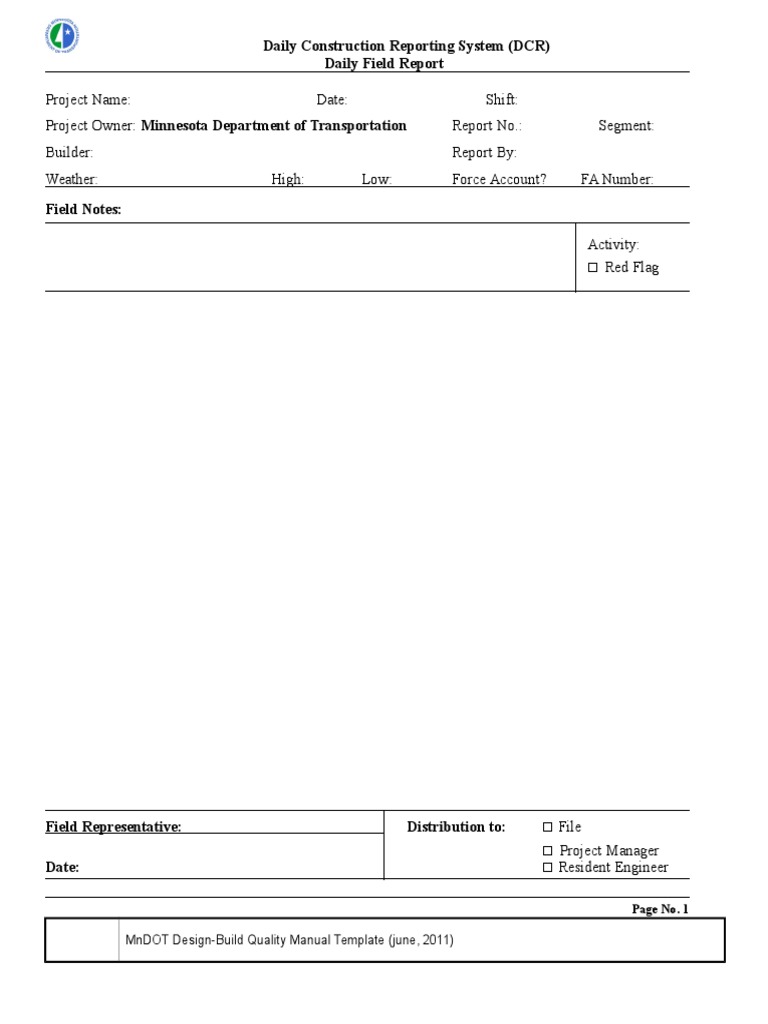 Daily Construction Field Report Template | PDF