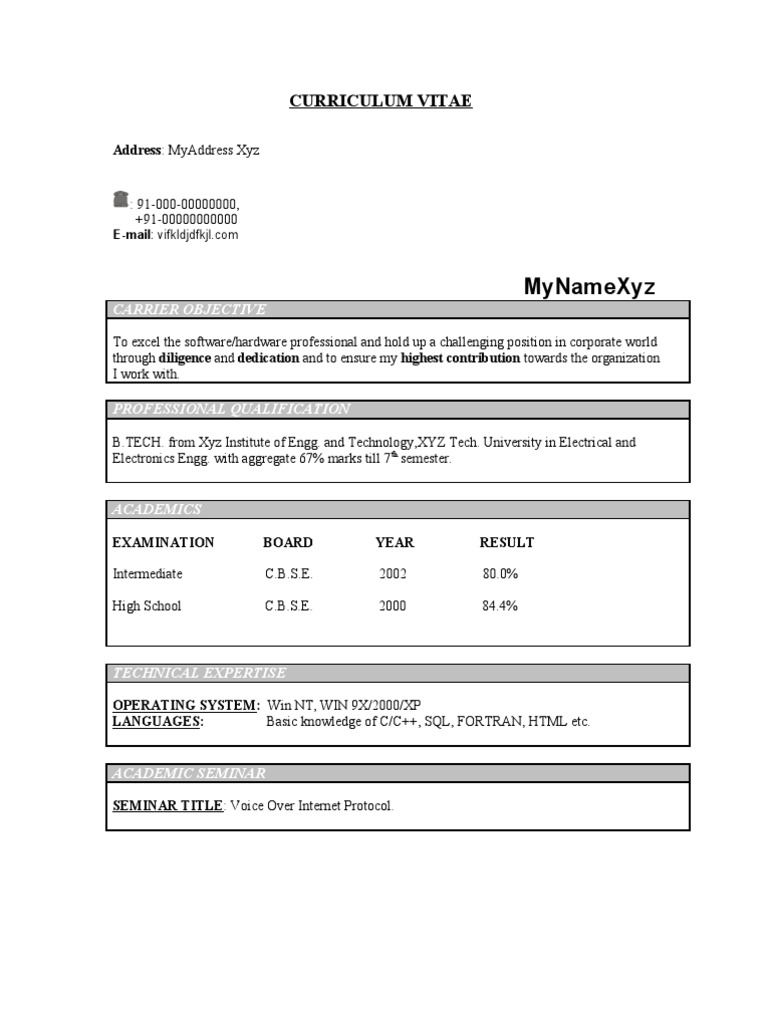 Fresher ECE Resume Model 213