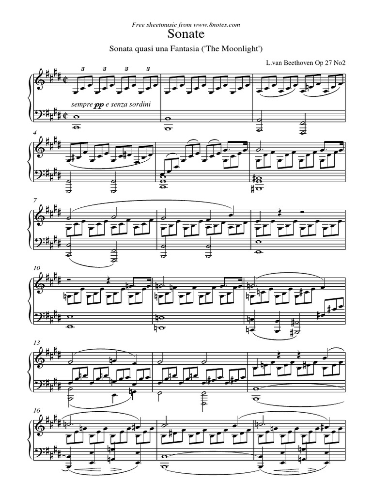 クラシック Sonata quasi una Fantasia Sonate: Sonata Quasi Una Fantasia ('The Moonlight') | PDF
