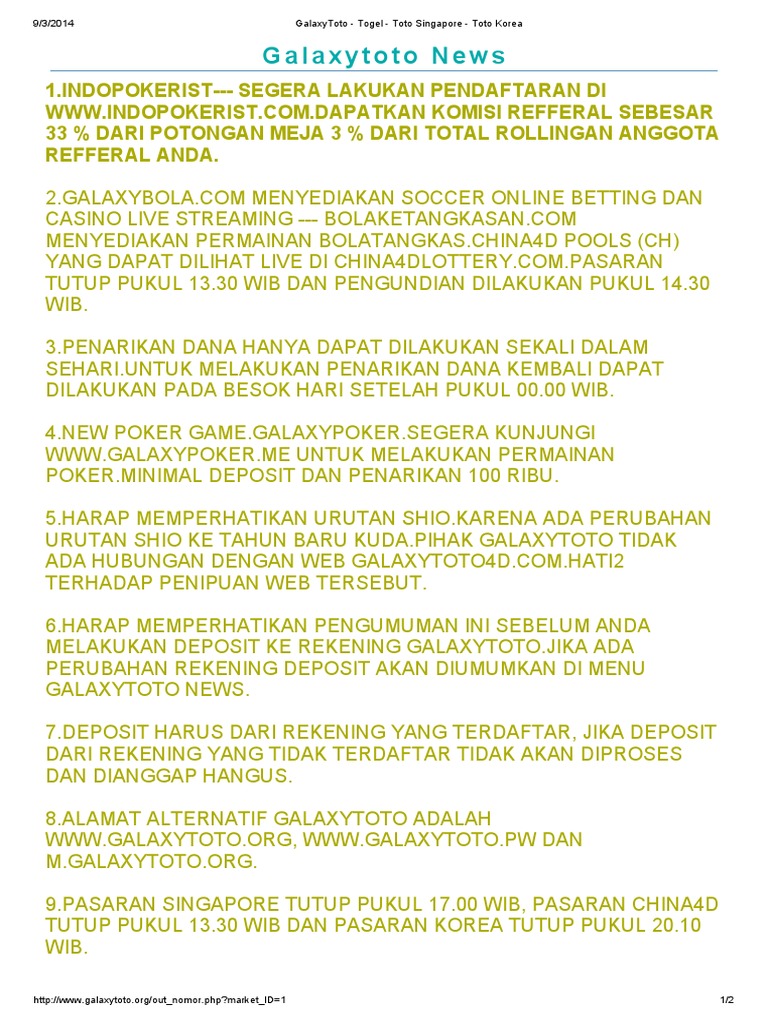 Togel Galaxytoto
, 2galaxytoto Togel Toto Singapore Toto Korea