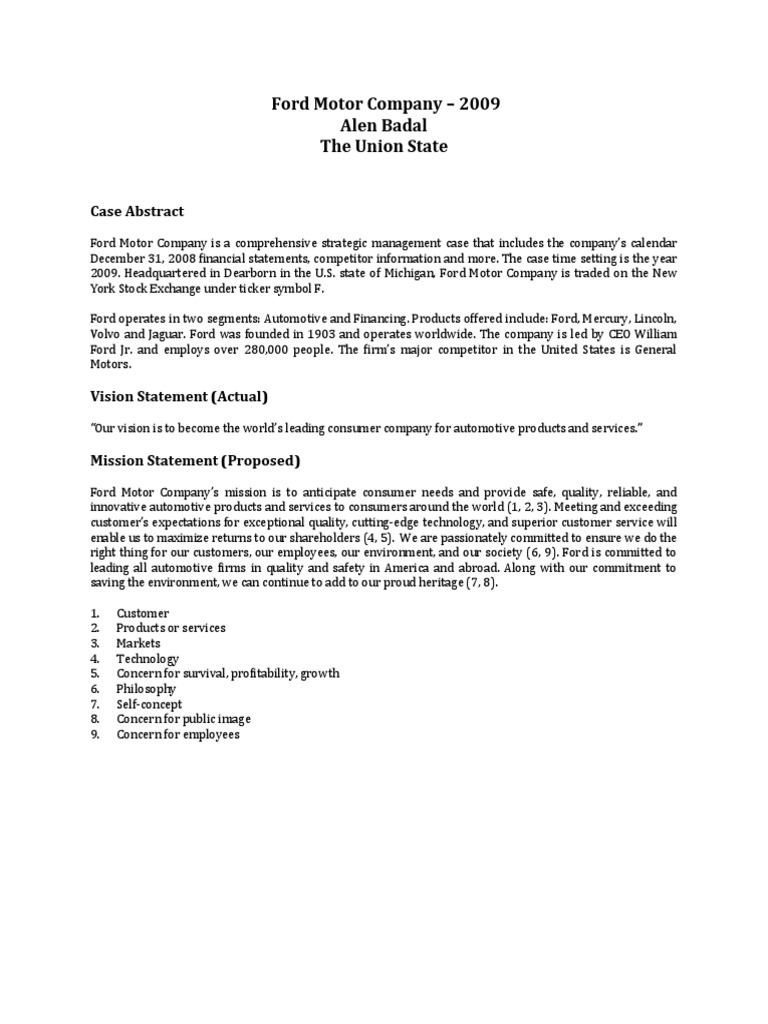 Ford Motor Company 2009 Strategic Analysis | PDF | Margin (Finance ...
