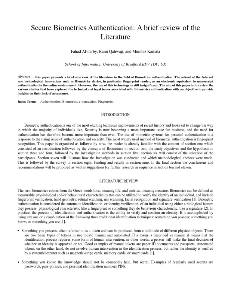 Biometrics Authentication Overview and Insights | PDF | Biometrics ...
