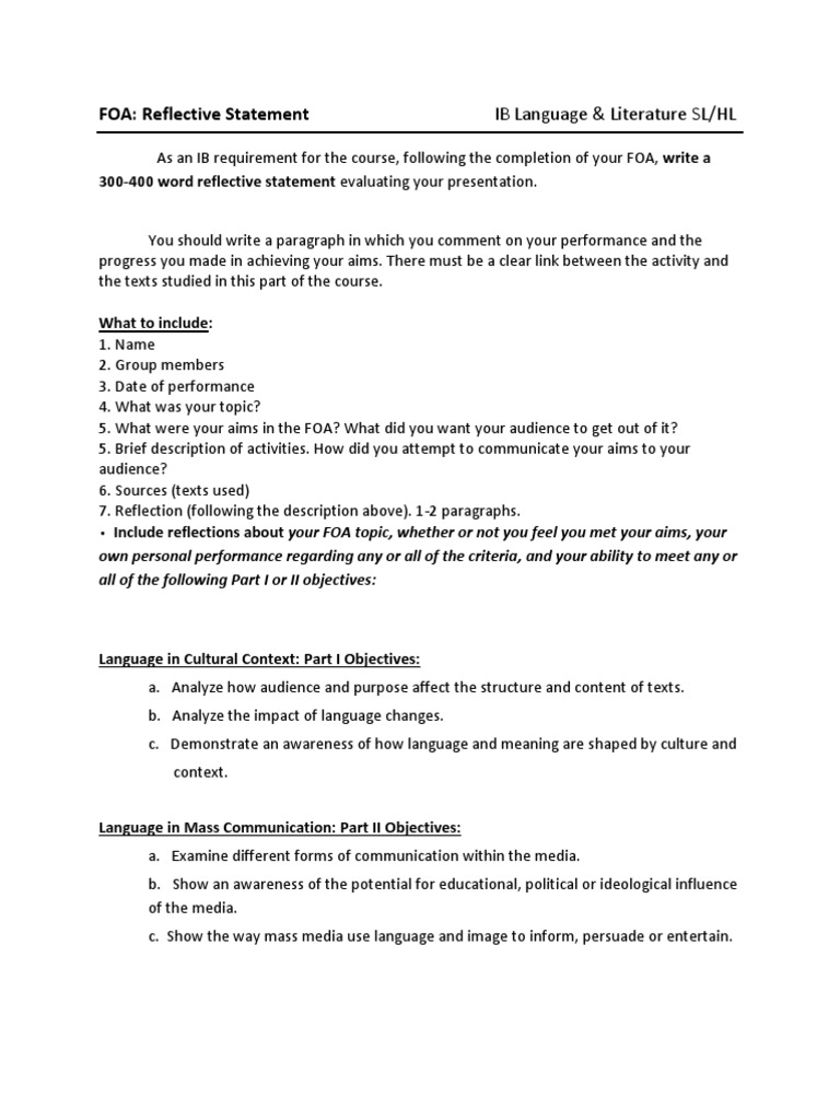reflective statement examples