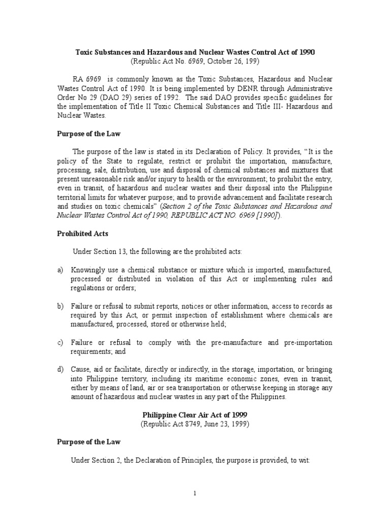 Toxic Substances and Hazardous and Nuclear Wastes Control Act of 1990