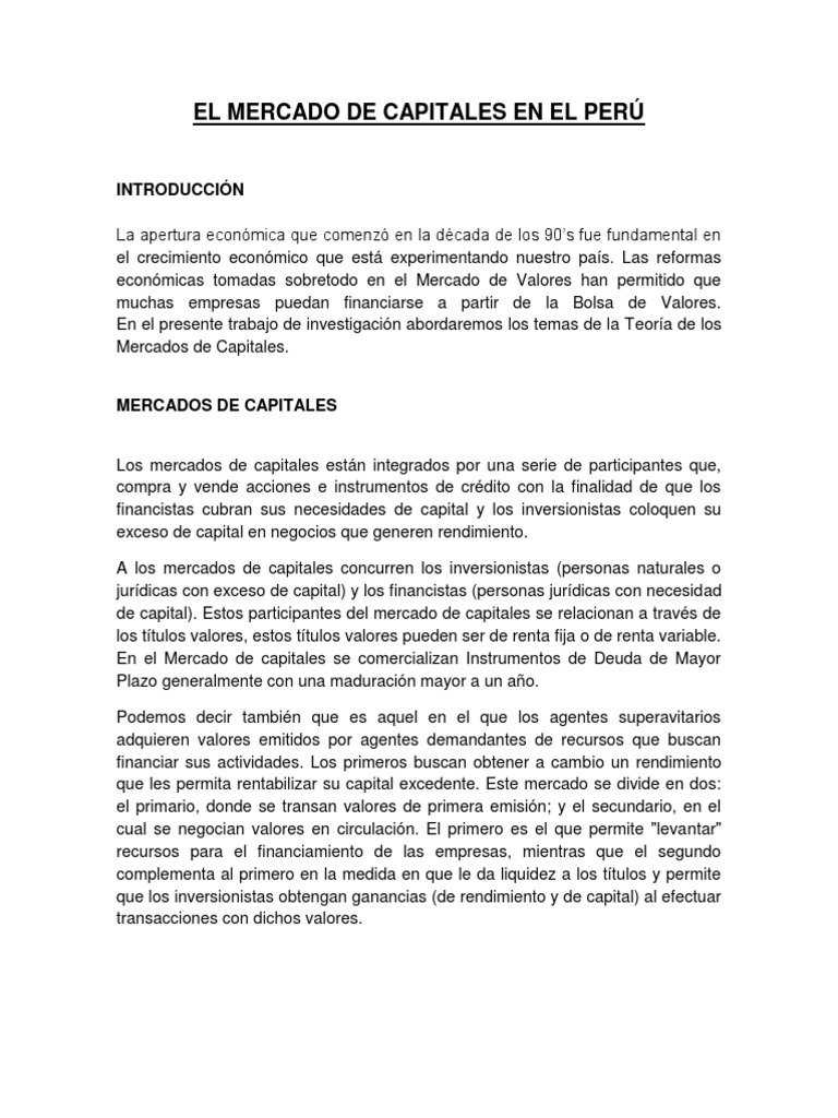 Mercado de Capitales en Perú: Análisis y Estructura | PDF | Compartir ...
