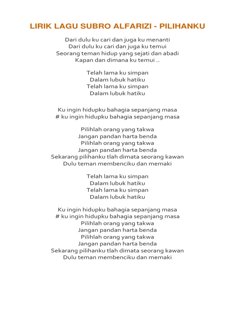 Lirik Lagu Subro Alfarizi