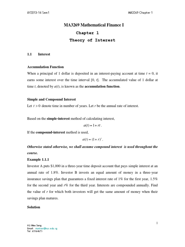 MA3269 1314S1 Chapter 1 | PDF | Compound Interest | Present Value