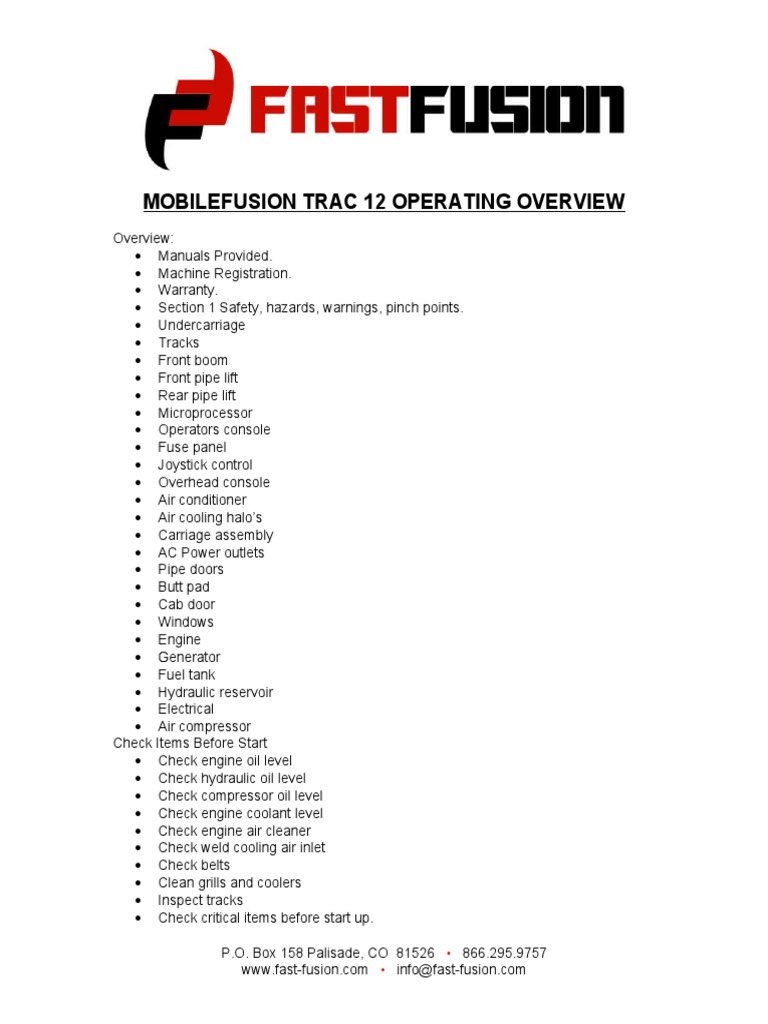 MobileFusion Trac 12 User Guide | PDF | Elevator | Engines