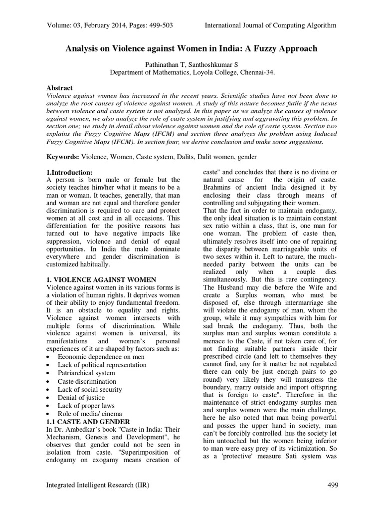 Fuzzy Analysis of Violence Against Women in India | PDF | Dalit ...