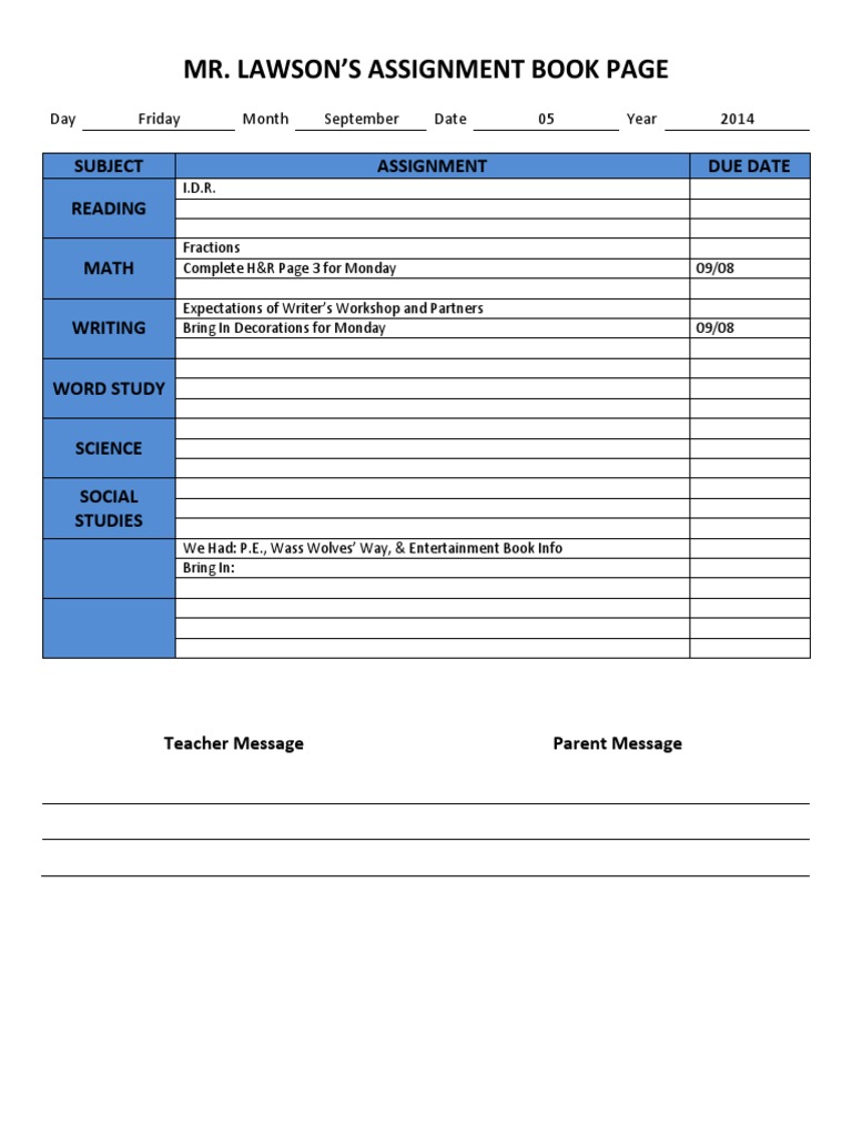 Assignment Book 09-05-2014 | PDF | Language Arts & Discipline
