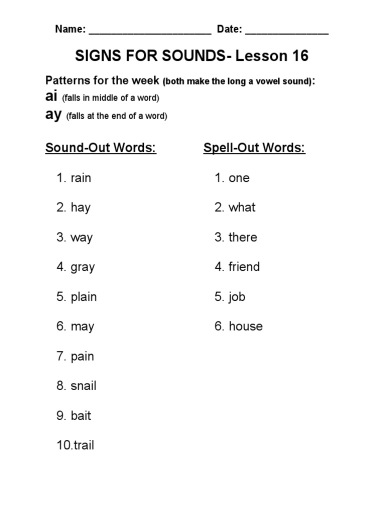 Signs for Sounds Level 1: Lesson 16 | PDF