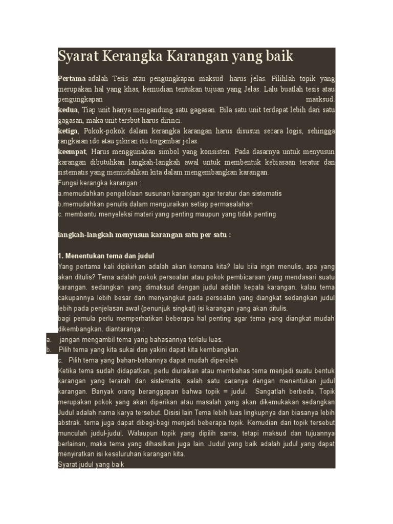 Kerangka Karangan | PDF | Karier & Perkembangan | Seni & Disiplin Bahasa