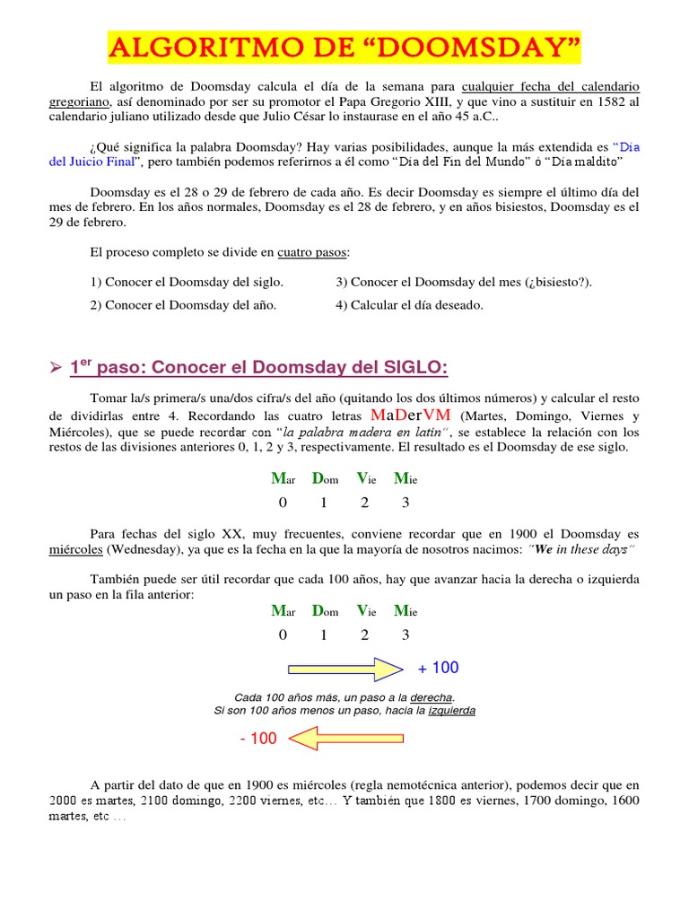 Algoritmo de Doomsday en Calendario Gregoriano | PDF | Calendario