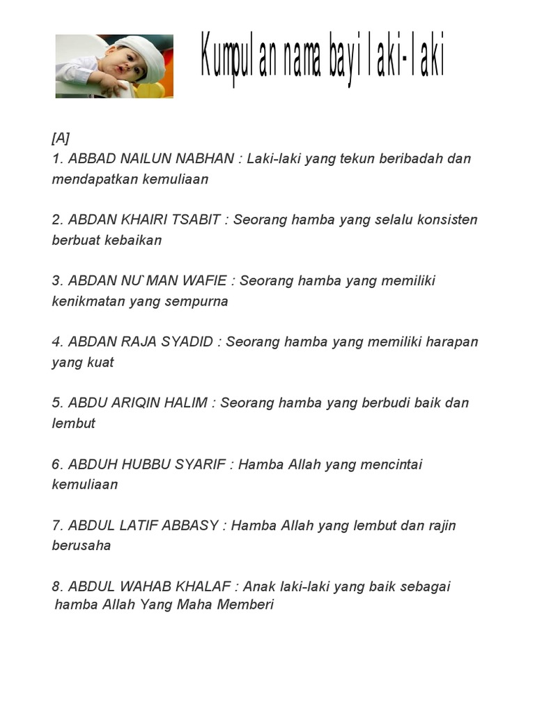 Kumpulan Nama Bayi Laki Laki Islami Modern Lengkap Dengan Artinya