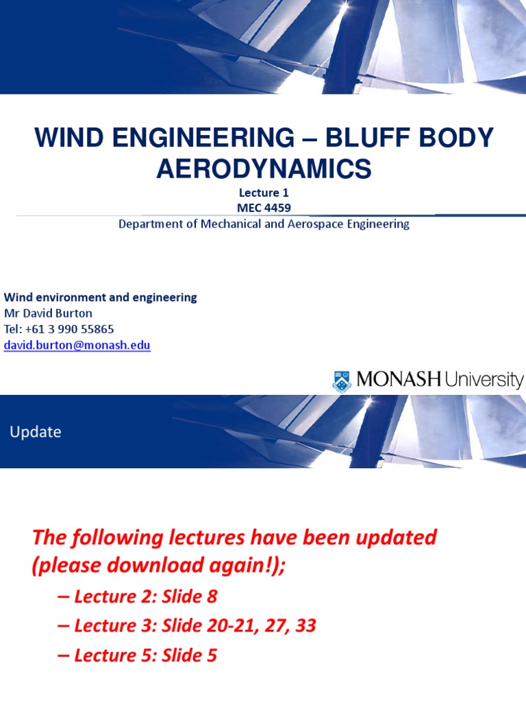 Wind Engineering Lecture 1 Bluff Body Aerodynamics1 PDF Fluid Mechanics Boundary Layer