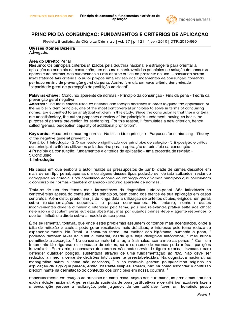 Bezerra, Ulysses Gomes Princípio Da Consunção PDF Crime e Violência Thriller criminal