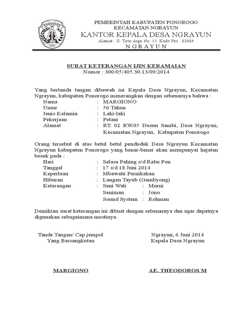 Surat Perintah Tugas Kepala Desa Doc Kumpulan Contoh Surat