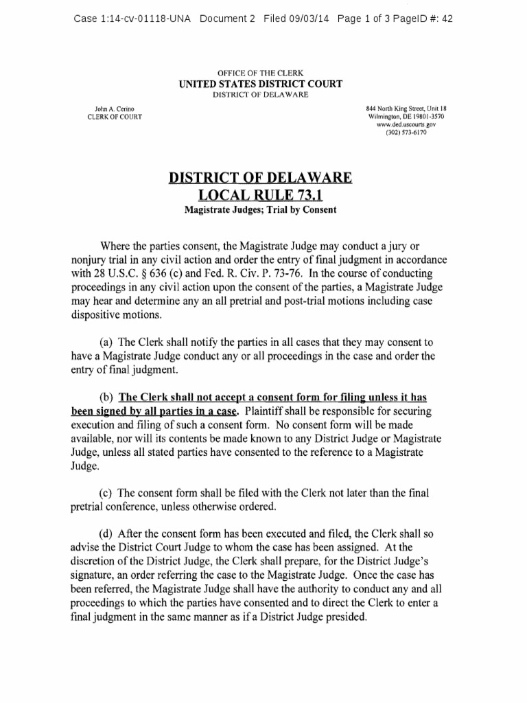 Daravita Magistrate Consent Form Case 114Cv01118UNA PDF United