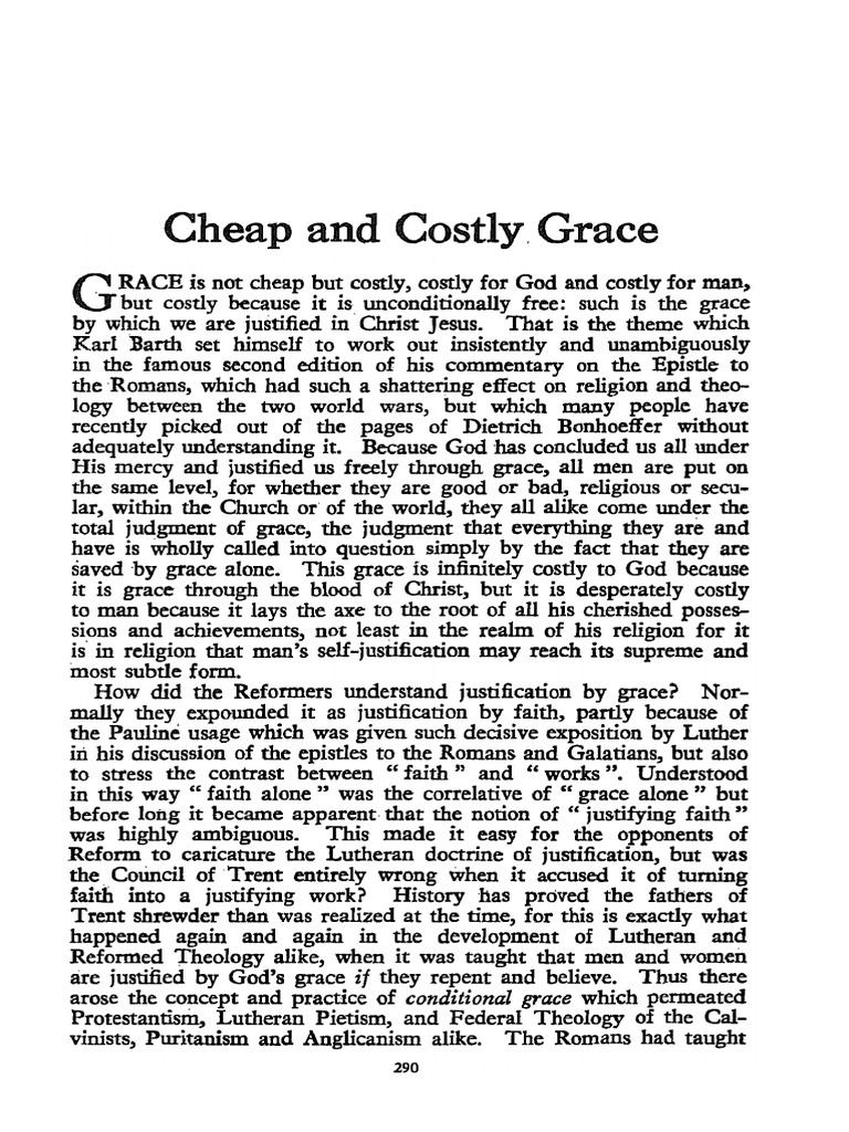 Cheap and Costly Grace PDF Justification (Theology) Grace In