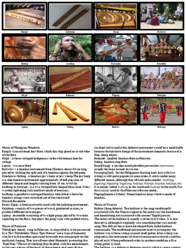 Music of Mindoro, Palawan, Visayas Musical Instruments