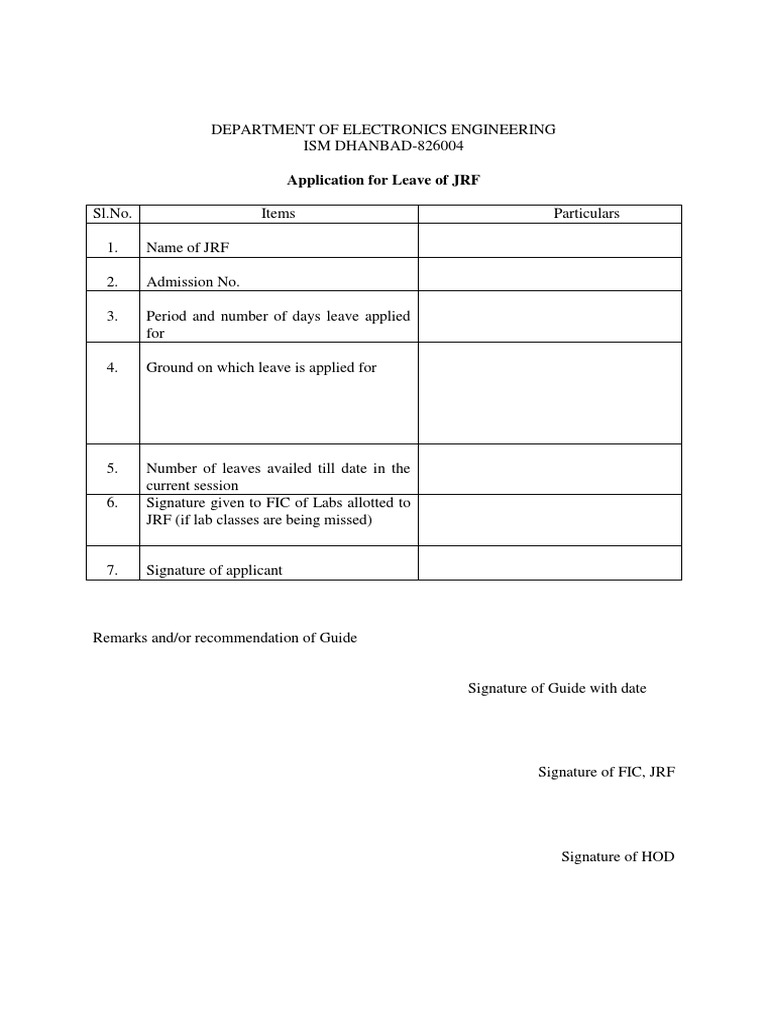 JRF Leave Application Format | PDF
