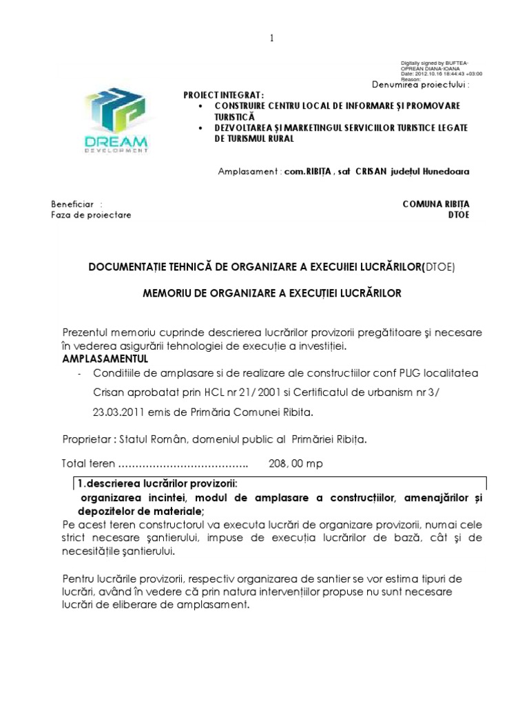 Memoriu DTOE | PDF