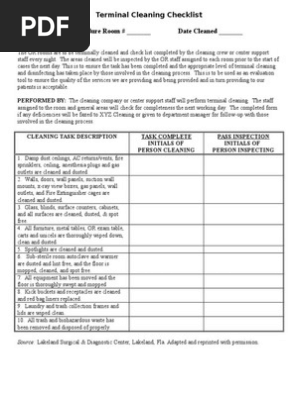 Operating Room Cleaning Checklist