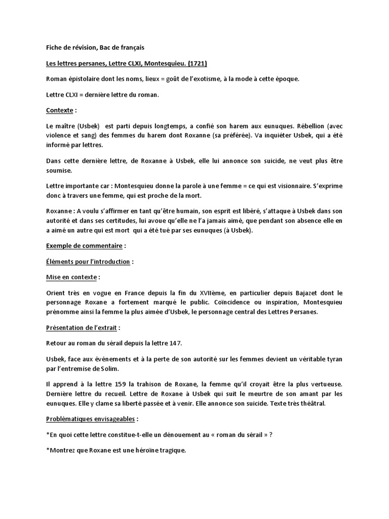 Fiche de Révision Bac Français 1