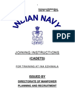 Joining Instructions For Officers (Sub LT) Appointed For Training at Indian Naval Academy - Ezhimala