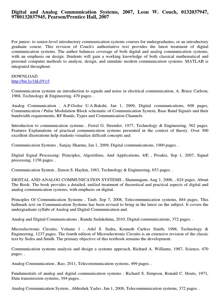 Digital and Analog Communication Systems | Signal (Electrical Engineering)  | Data Transmission