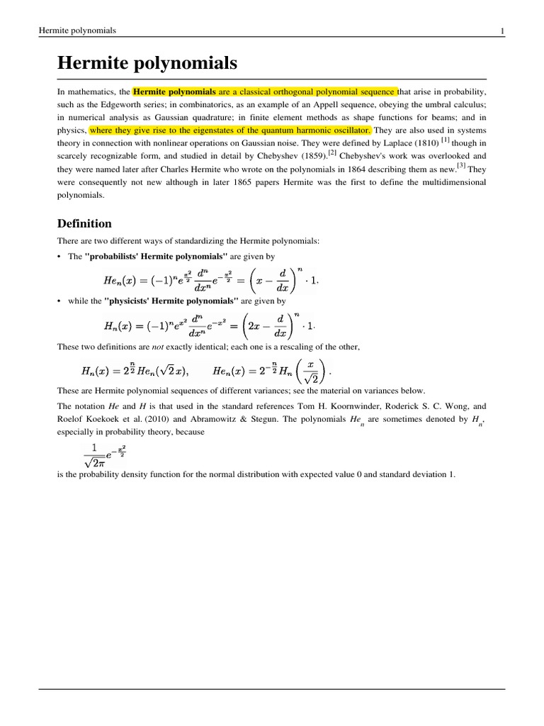 Overview of Hermite Polynomials | PDF | Analysis | Functions And Mappings