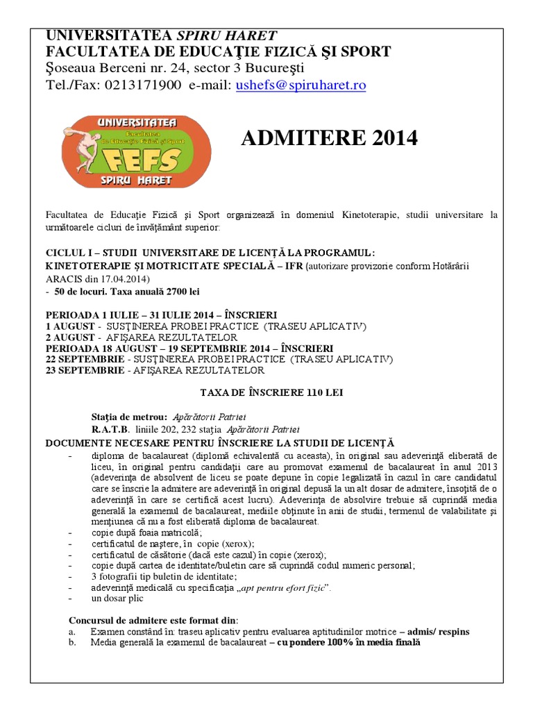 Facultatea De Educatie Fizica Si Sport Bucuresti Spiru Haret