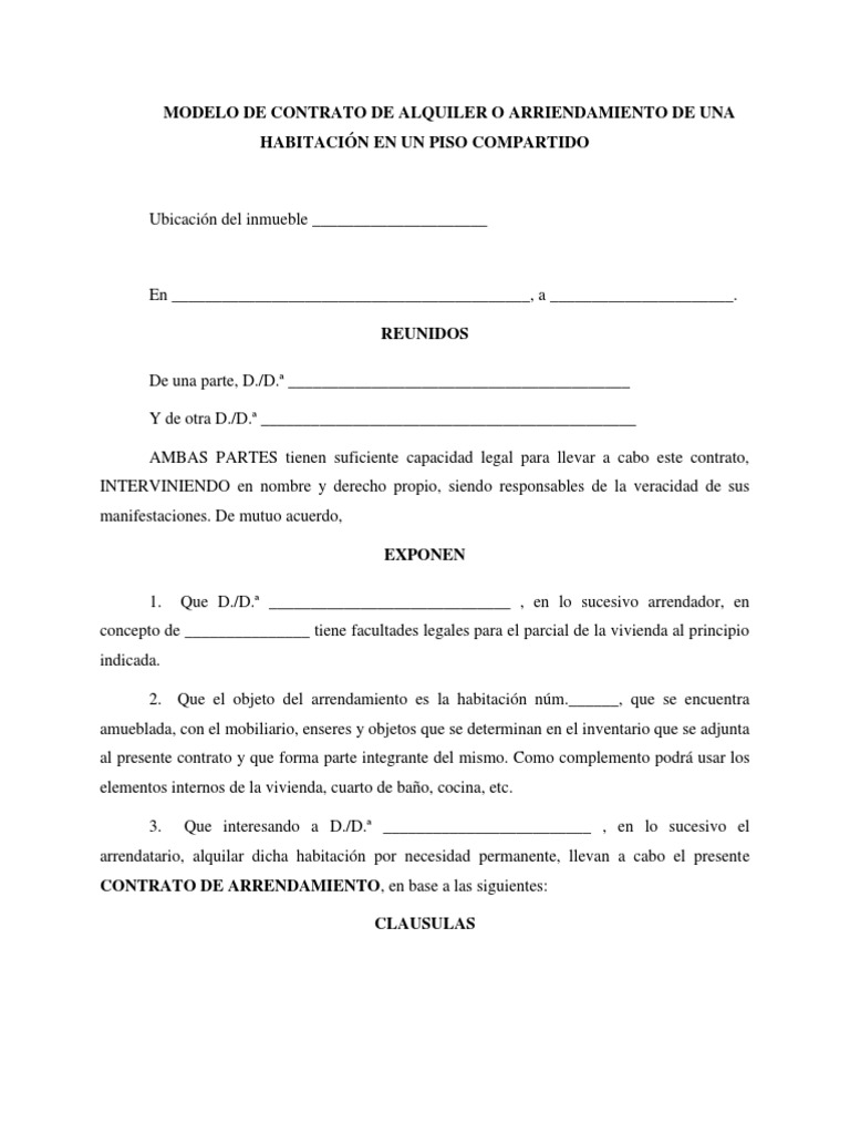 Modelo Contrato Alquiler Habitación PDF Alquiler
