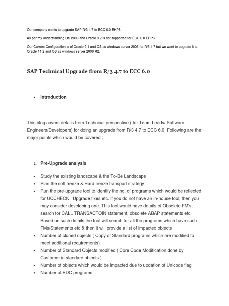 SAP Upgrade from R/3 4.7 to ECC 6.0 Guide | PDF | Enterprise Resource ...