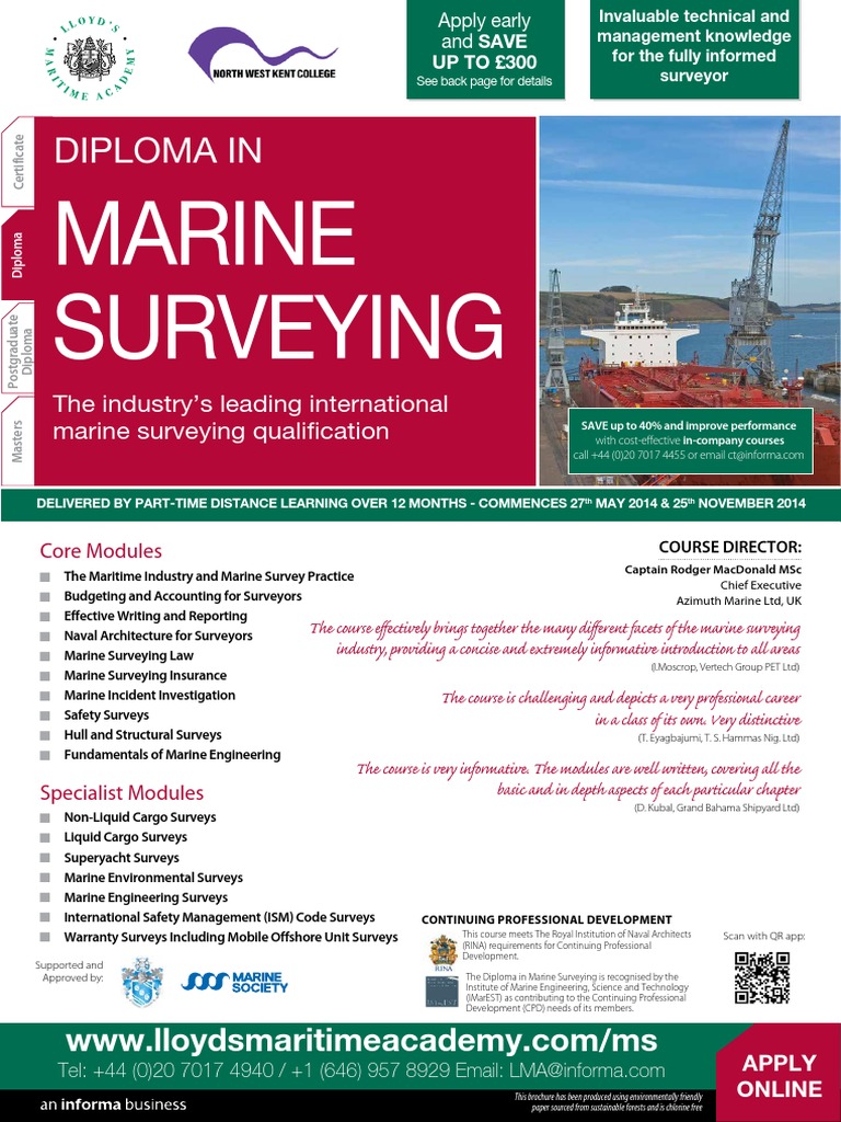 Diploma in Marine Survey Admiralty Law Distance Education