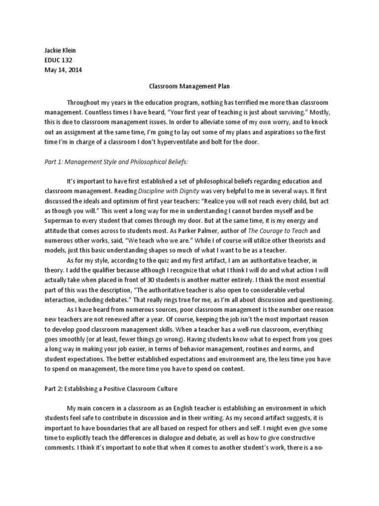 Classroom Management Plan | PDF | Classroom Management | Classroom
