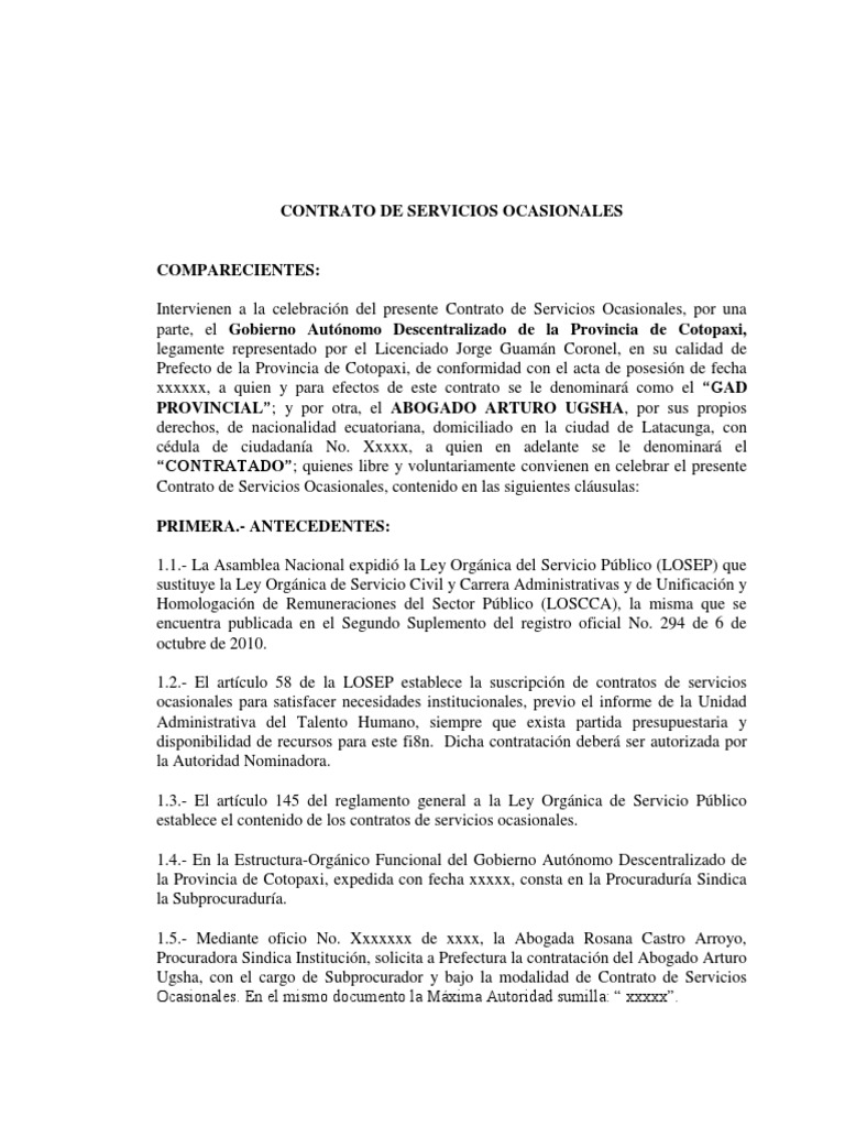 Contrato de Servicios Ocasionales Salario Regulación