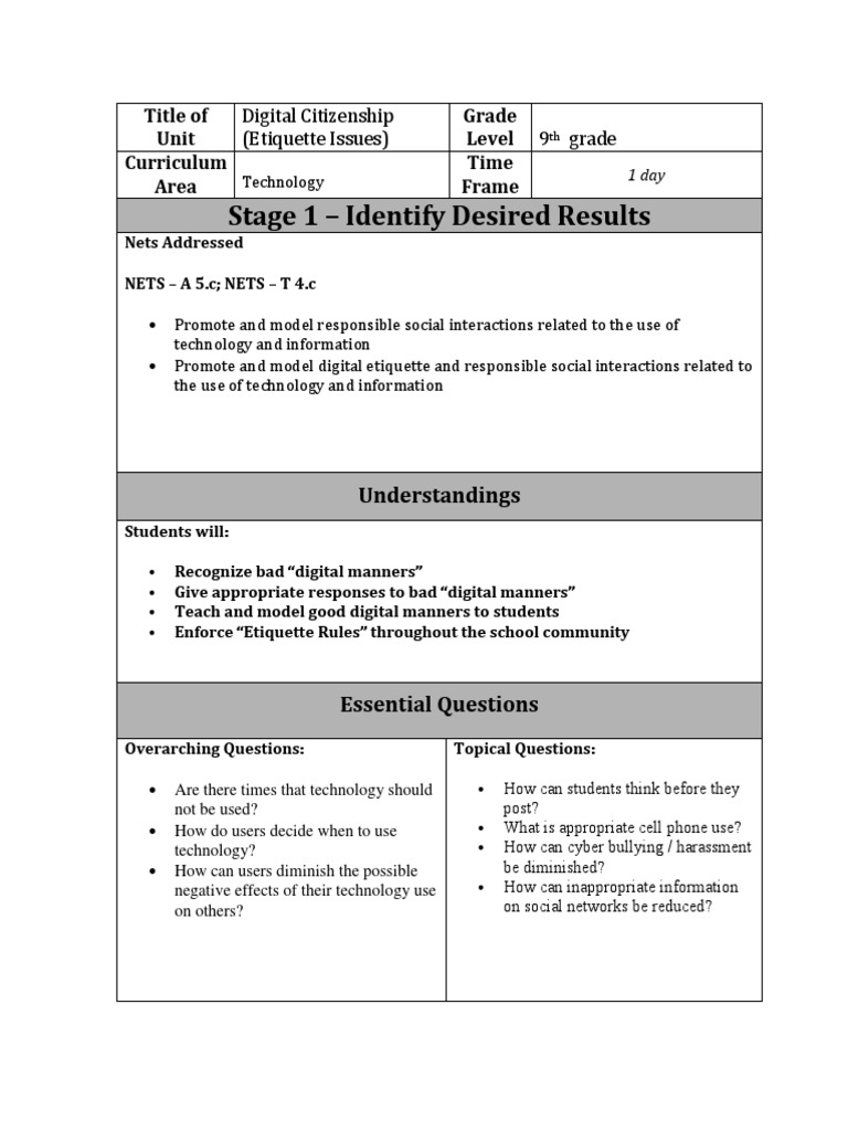 Digital Citizenship: Teaching Etiquette | PDF | Etiquette | Special ...