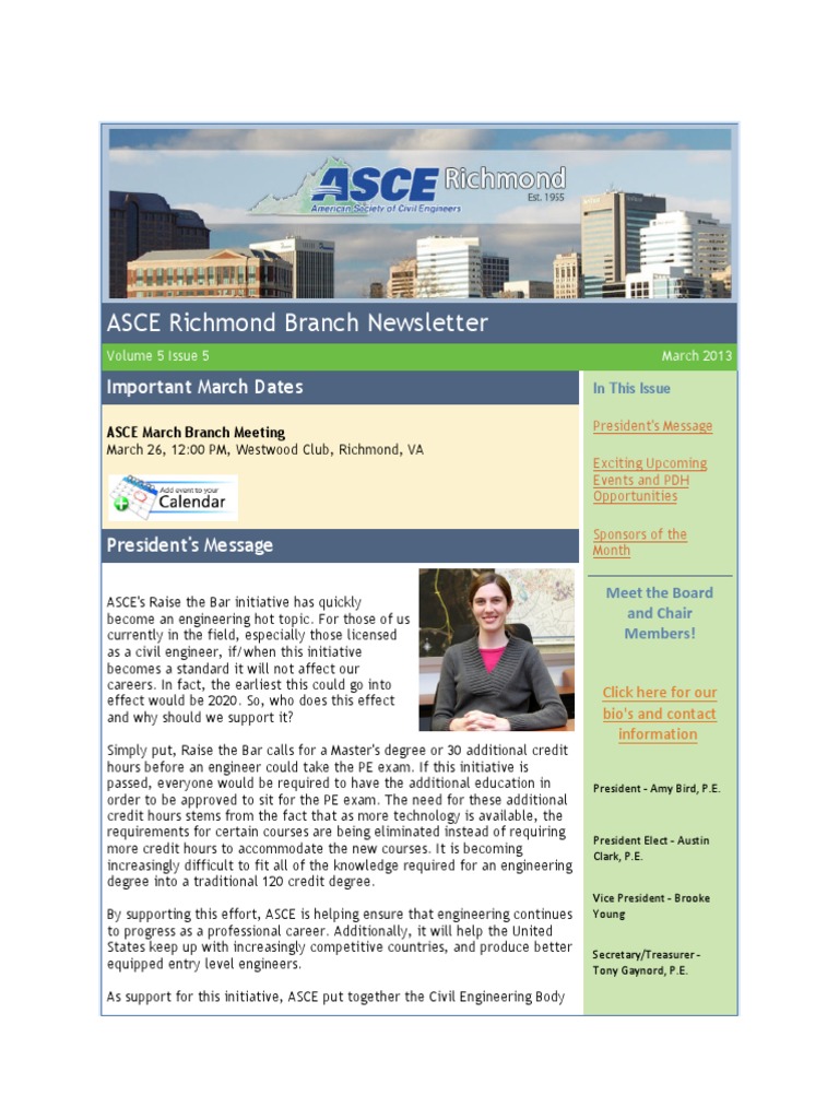 2013 March - ASCE Richmond Newsletter | PDF | Insurance | Richmond