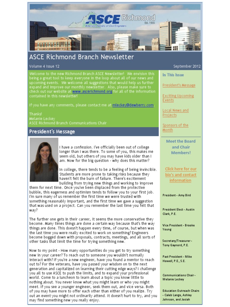 2012 September - ASCE Richmond Newsletter | PDF | Engineering | Civil ...