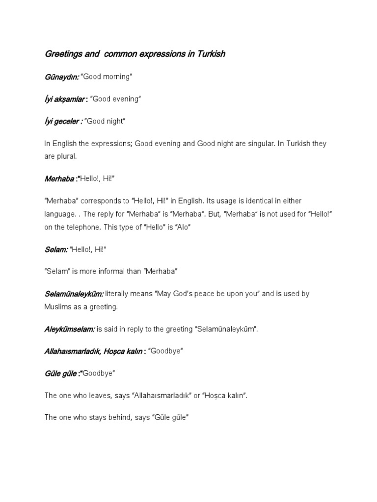Common Turkish Greetings and Phrases | PDF