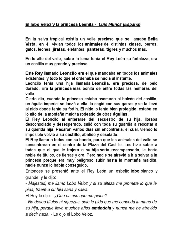 El lobo Veloz y la princesa Leonila | PDF | Lobo gris | Ocio