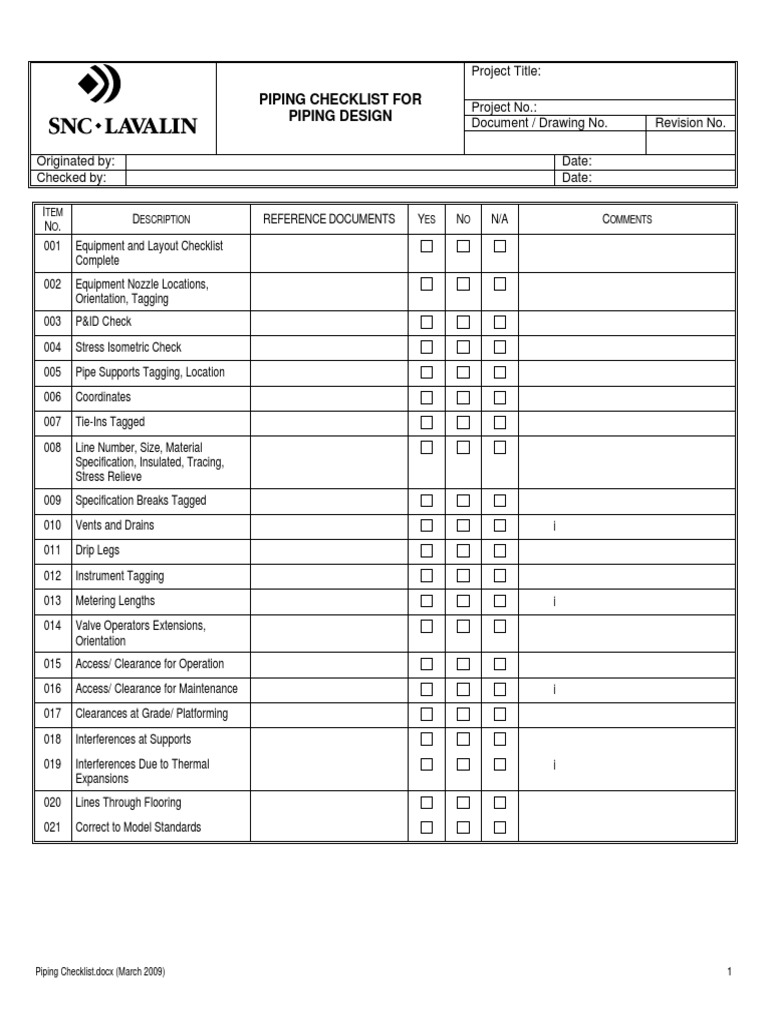 Checklist for Piping Design Building Engineering Mechanical Engineering
