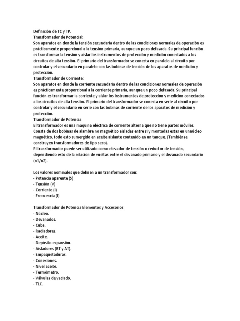 Definición de TC y TP | PDF | Transformador | Corriente eléctrica