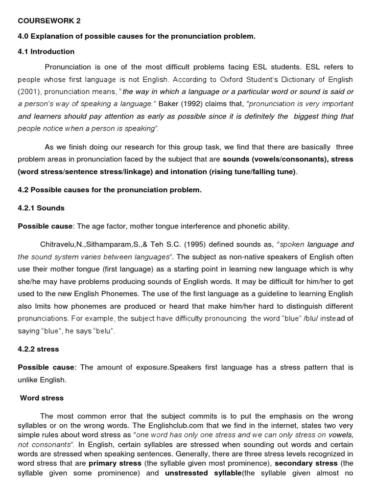Explanation of Possible Causes For Pronunciation Problems PDF