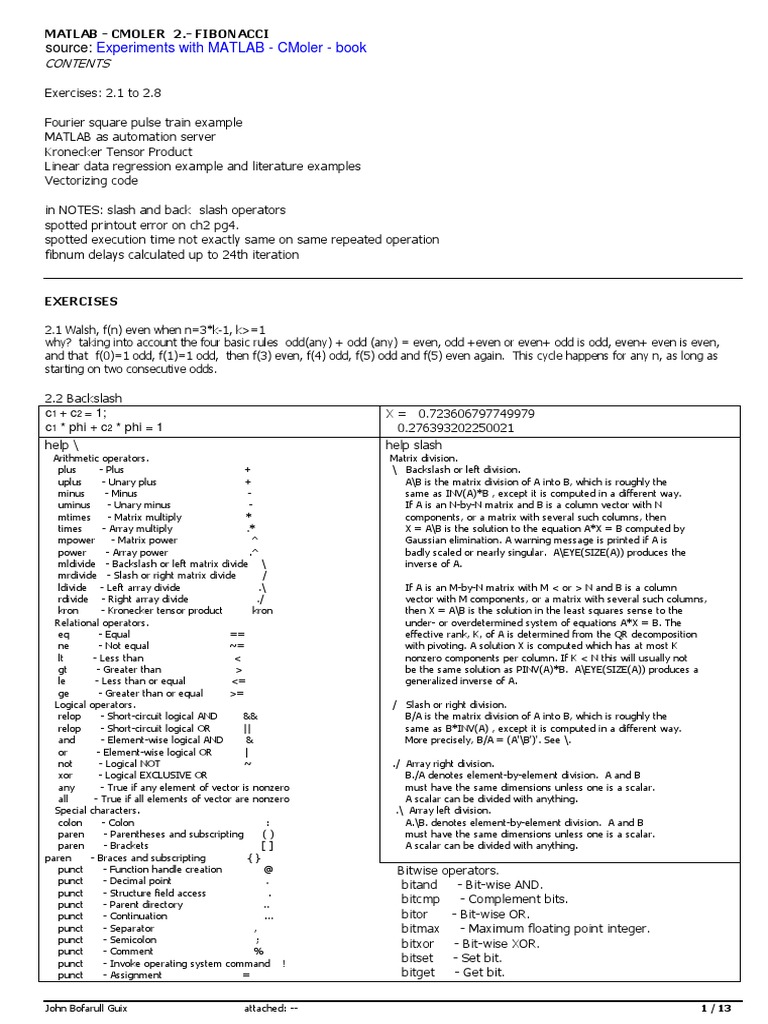 Solutions To C Moler MATLAB Experiments Chapter 2 | PDF | Matrix ...