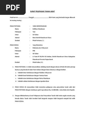 Surat Pelepasan Tanah Adat