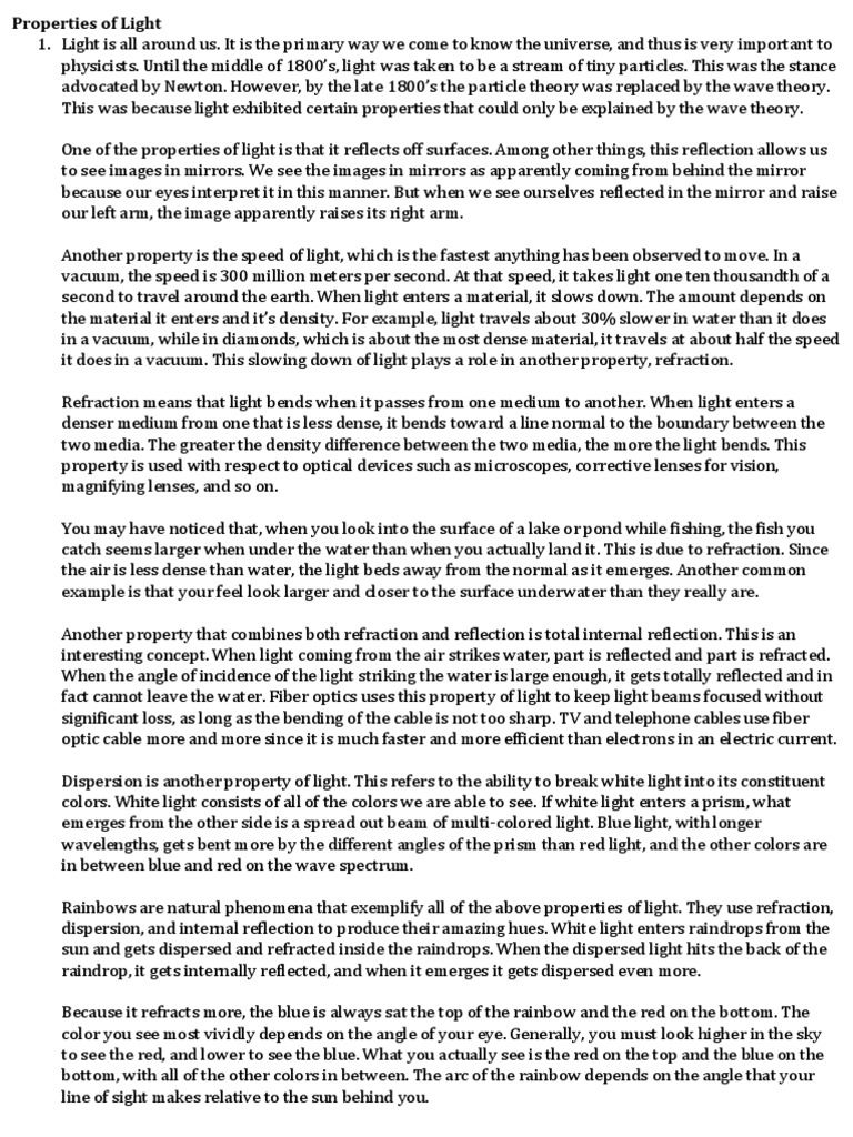 Properties of Light PDF Reflection (Physics) Light